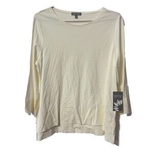 NWT Habitat Clothes To Live In Womens T-Shirt White Small Long Sleeve Hi-Low-Hem